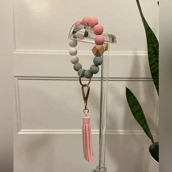Solid Silicone Beaded Keychain with Tassel - Picture 2 of 5
